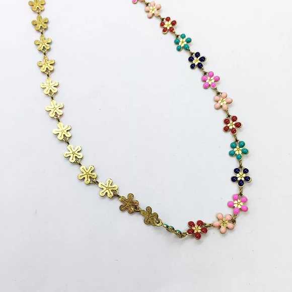 Zara Gold Glazed Multi Color Floral Chain Daisy Dopamine Necklace - Picture 5 of 16